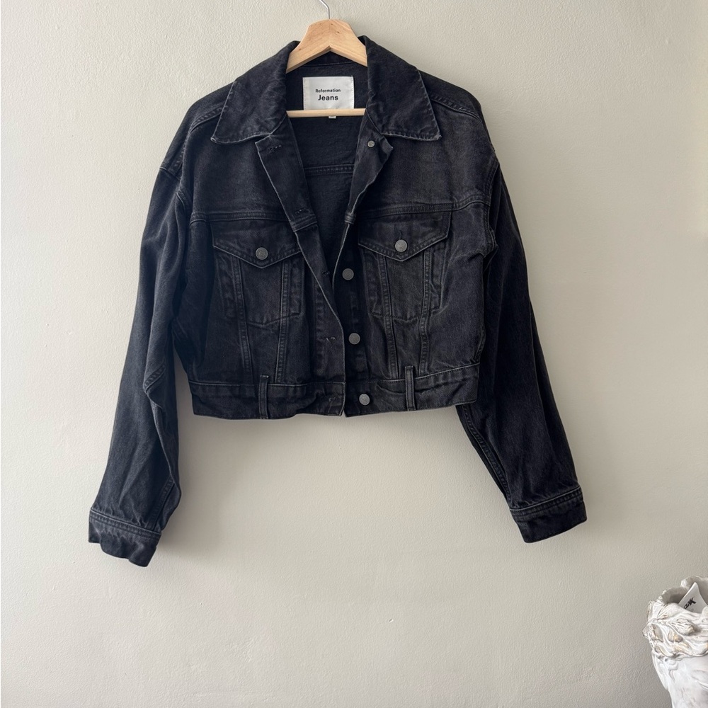 Reformation Black Jori Cropped Denim Jacket